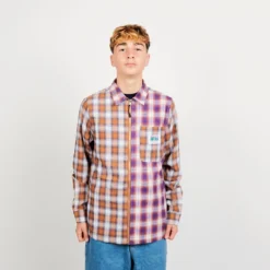 Butter Goods Patchwork Plaid Oversirt - Brown / Purple