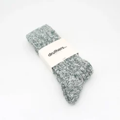 Druthers Organic Cotton Rib Slub Crew Sock - Green & White