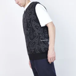 Pop Trading Company - Paisley Knitted Spencer Vest (Anthracite) -Mode Vêtement Magasin Pop Trading Company Paisley Knitted Spencer Vest Anthracite 3