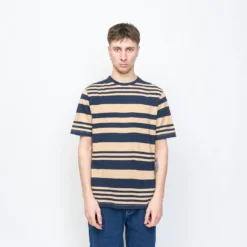 Pop Trading Company - Striped Logo T-Shirt (Sesame)